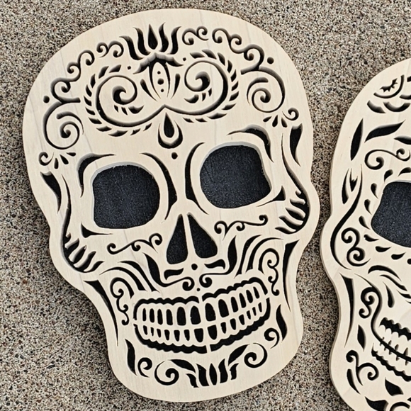 Sugar Skull Wood Cutout Set of 2 - Picture 4 of 12